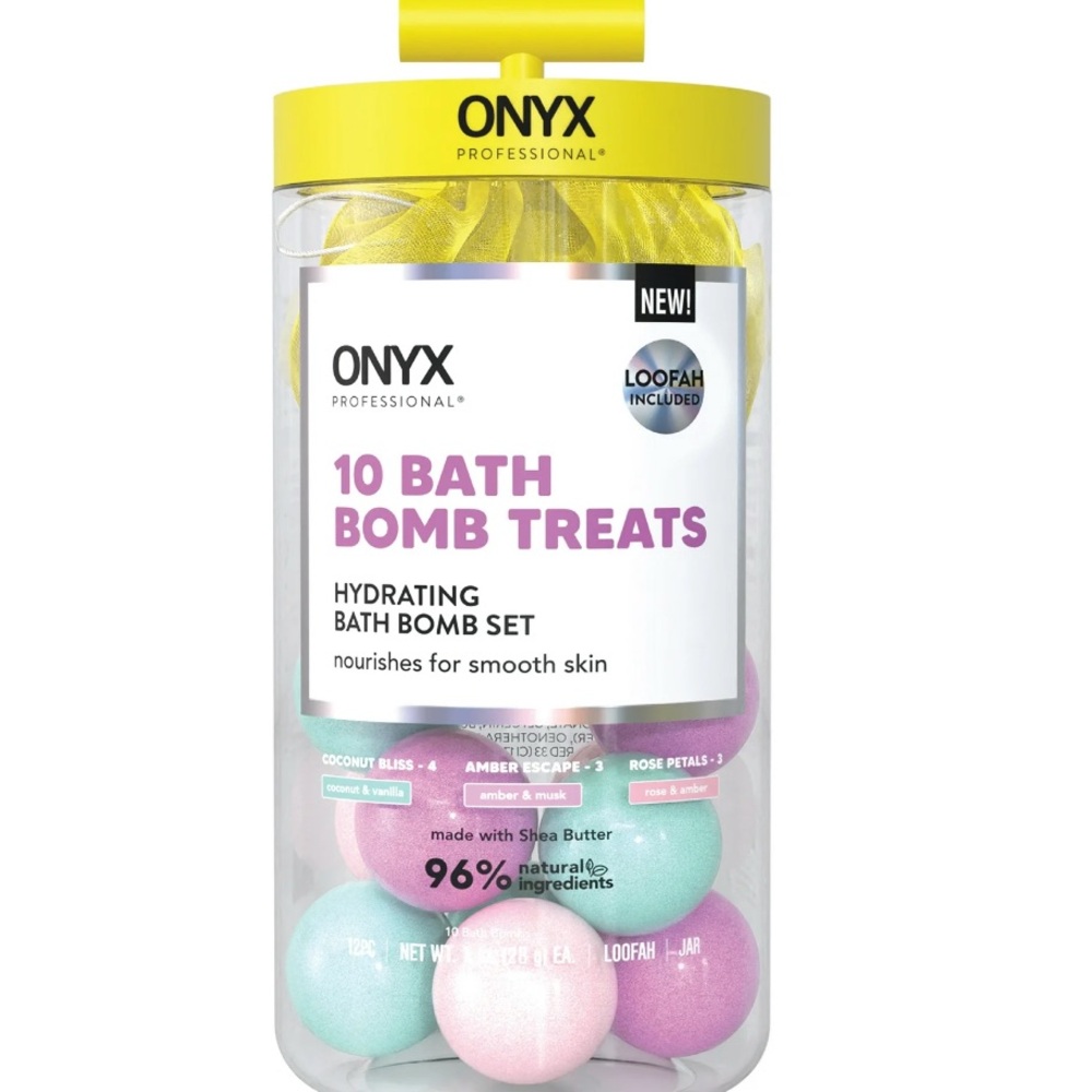 Onyx Colorful Bath Bomb Set with Loofah